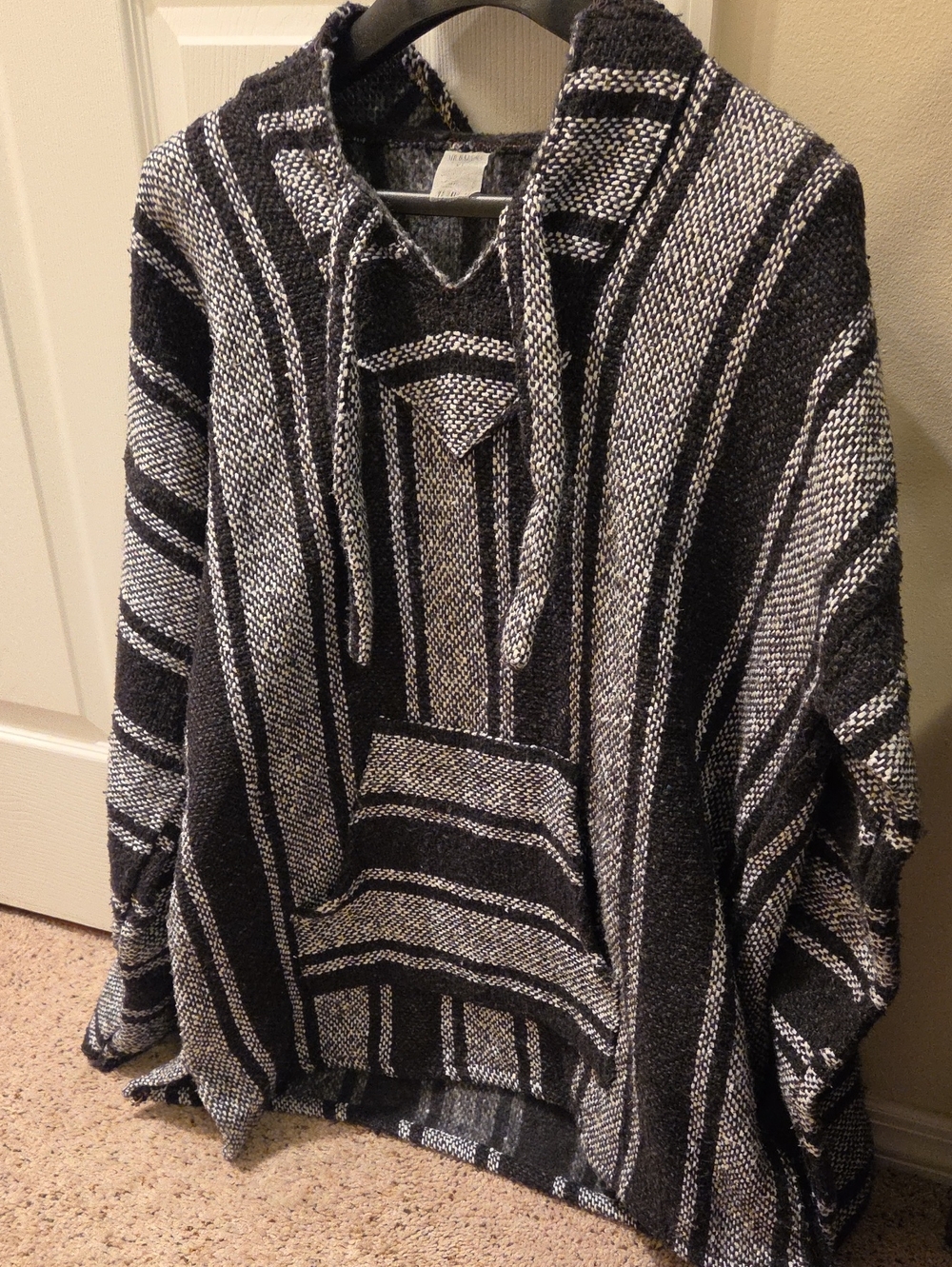 Black & White Striped Baja Hoodie Sweater Size XL -runs Like Med/large